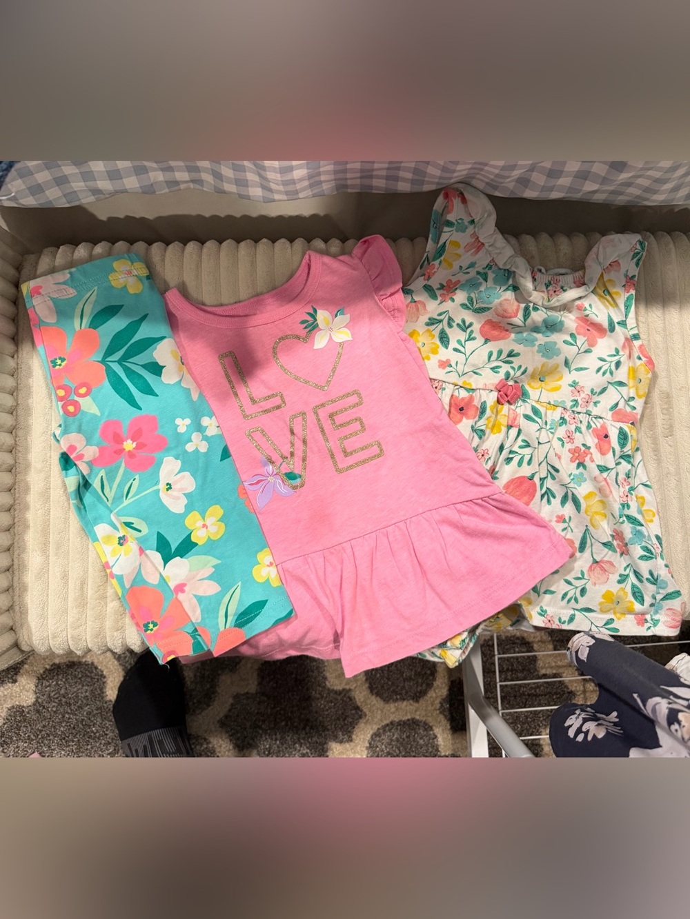 Carter's Pink Short-Sleeve Pajama Top with Glitter LOVE & Floral Accents